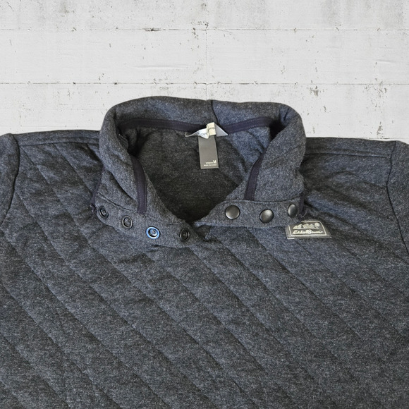 Eddie Bauer Dark Grey Quilted Mock Neck Pullover Sweater Jacket Size Medium - Picture 2 of 9